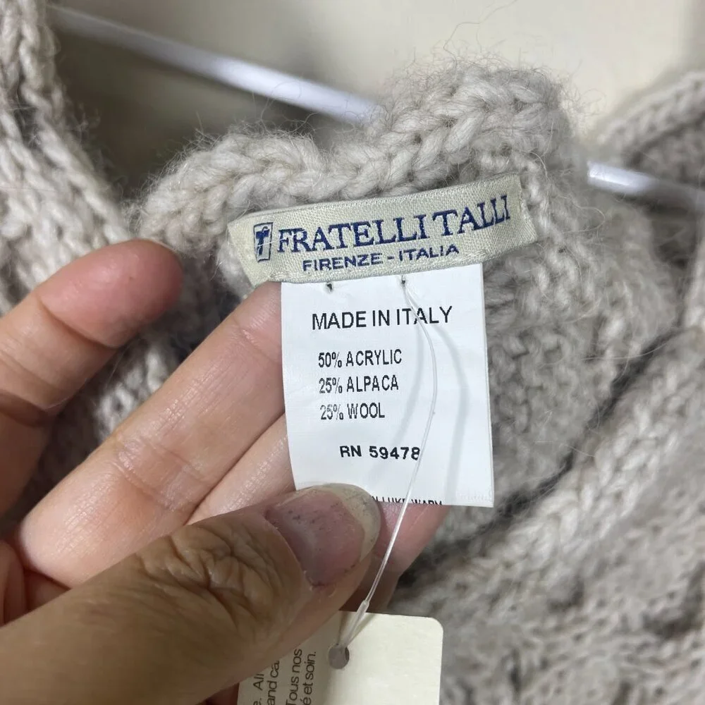 NWT! Fratelli Talli Italy Wool Alpaca Acrylic Oatmeal Knit Poncho Cape O/S! - Picture 3 of 5